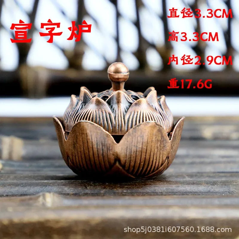 Handmade Buddhist Lotus Incense Burner – Brass Alloy Censer for Home & Office Decoration