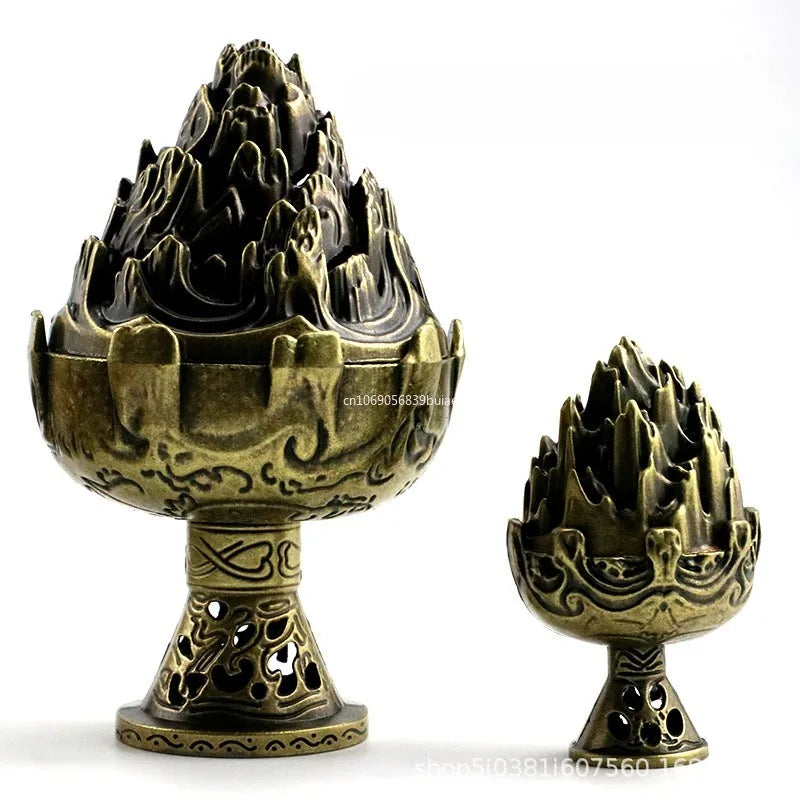 Handmade Buddhist Lotus Incense Burner – Brass Alloy Censer for Home & Office Decoration