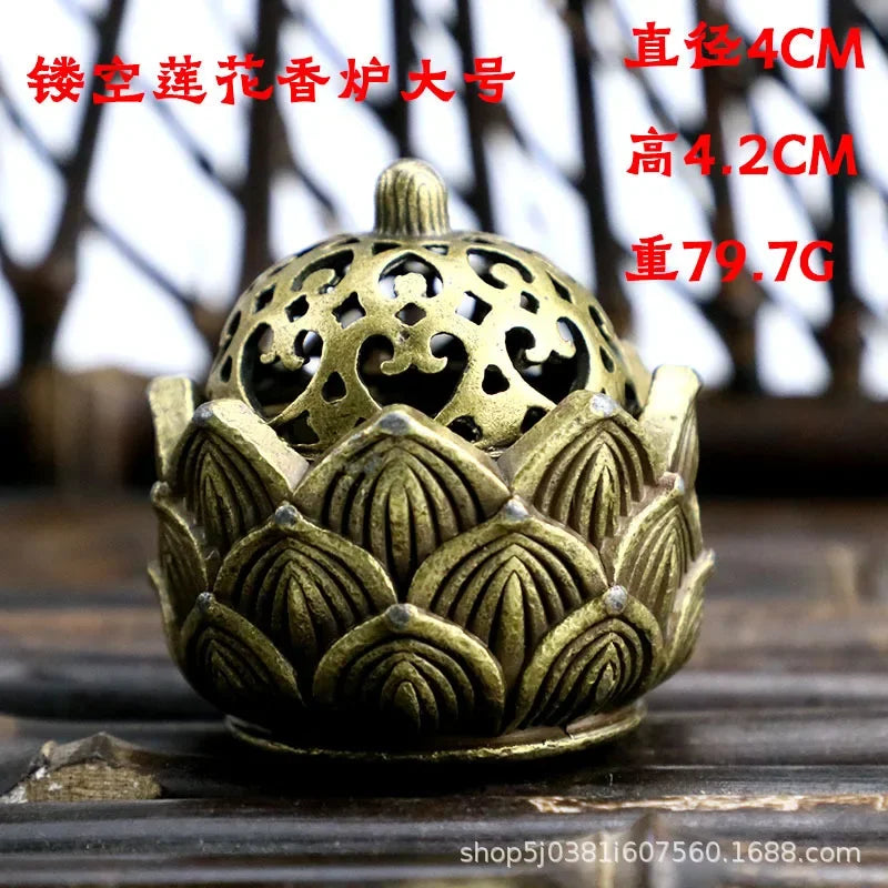 Handmade Buddhist Lotus Incense Burner – Brass Alloy Censer for Home & Office Decoration