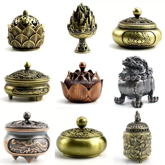 Handmade Buddhist Lotus Incense Burner – Brass Alloy Censer for Home & Office Decoration