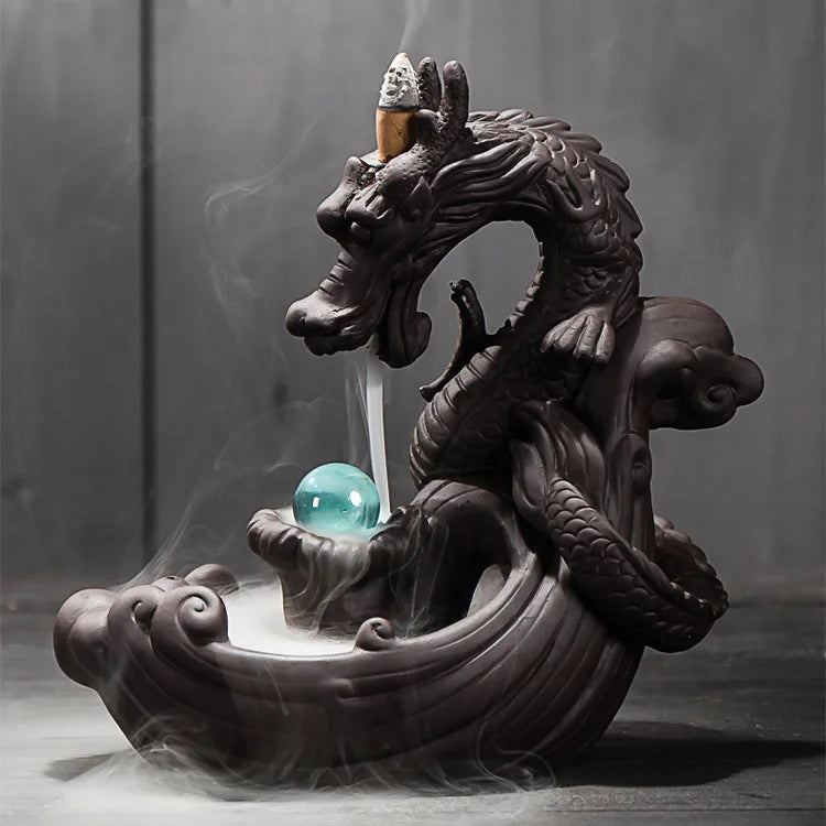 Mystic Dragon Backflow Incense Burner with Crystal Ball – Gift Set