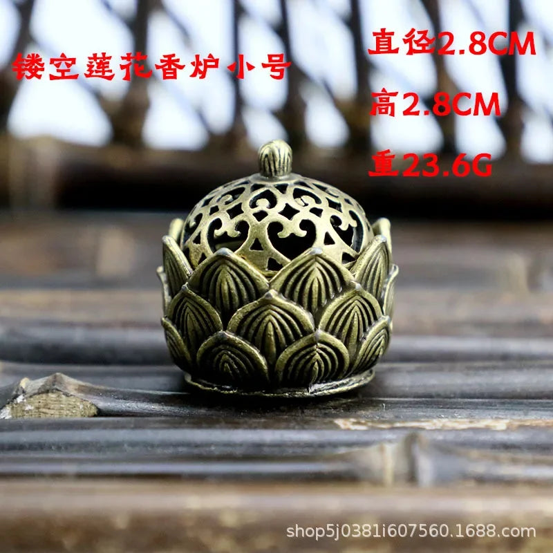 Handmade Buddhist Lotus Incense Burner – Brass Alloy Censer for Home & Office Decoration